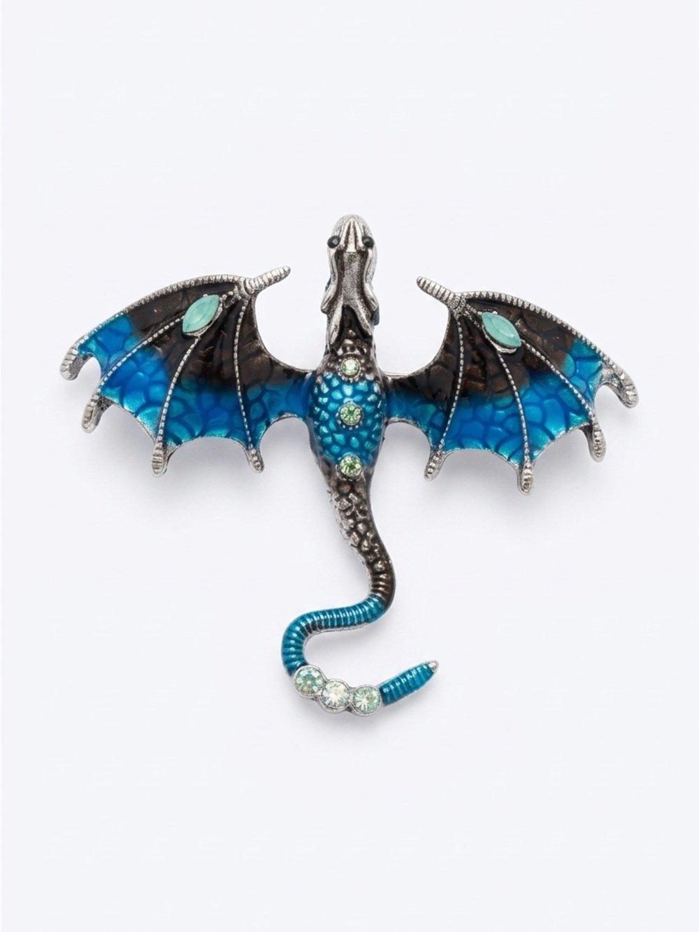 Blue Dragon Reptile Decorative Brooch Pin - Teal and Black
